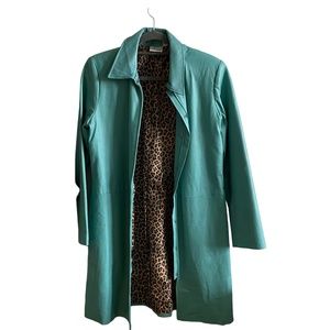 Cerulean Leather Jacket with Cheeta Inlining Newport News Jacket